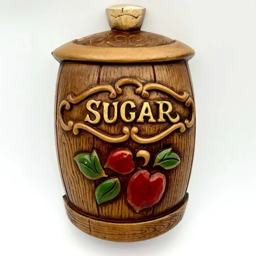 Vintage 1967 Sexton Kitchen Clock Tea Coffee Sugar Flour Canister Wall Decor Set